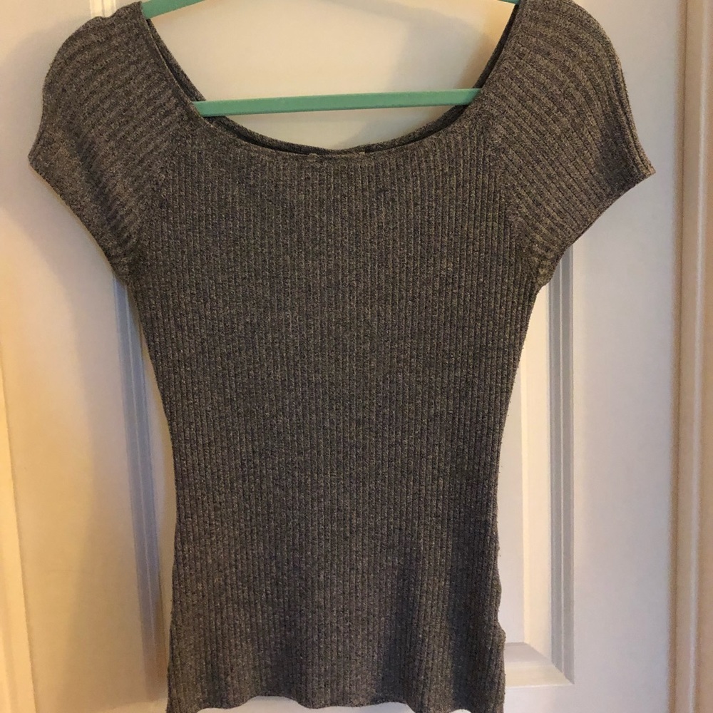 H&M Ribbed Grey Tight T-Shirt